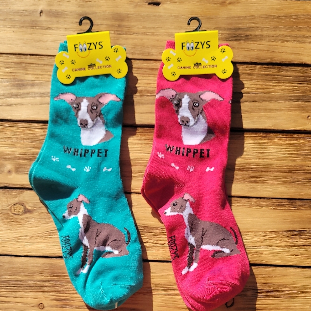 NWT Fozzy's Whippet Dog Socks - Fuchsia and Teal